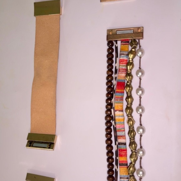 Magnetic Statement Bracelets - Olive Velvet & Crystal + Boho Chic Multi-Strand - Picture 4 of 11